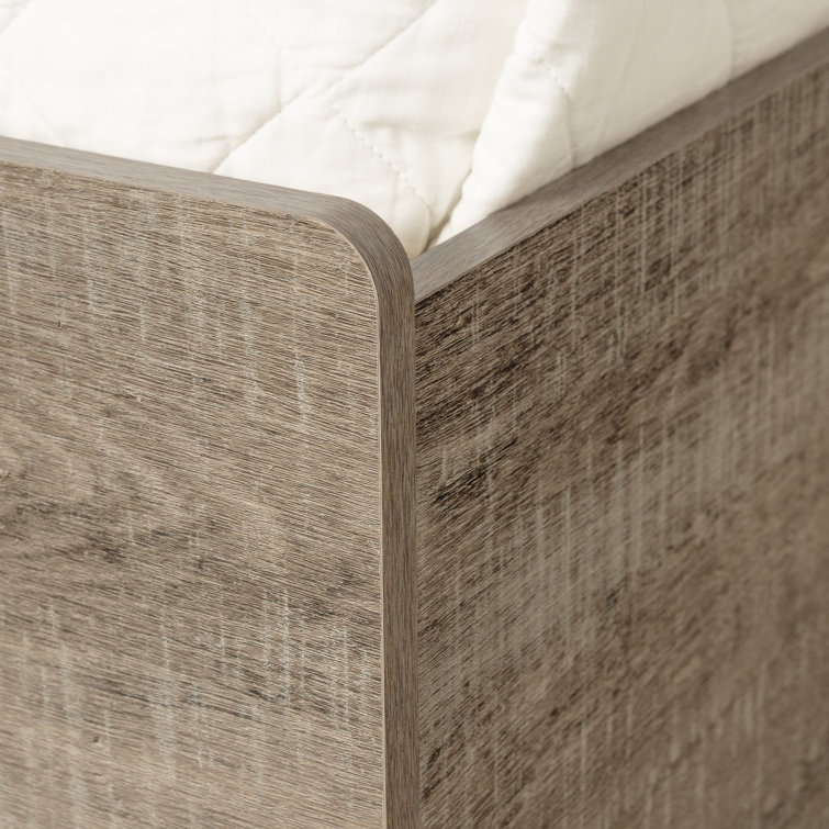Twin Weathered Oak Platform Bed with 3 Storage Drawers
