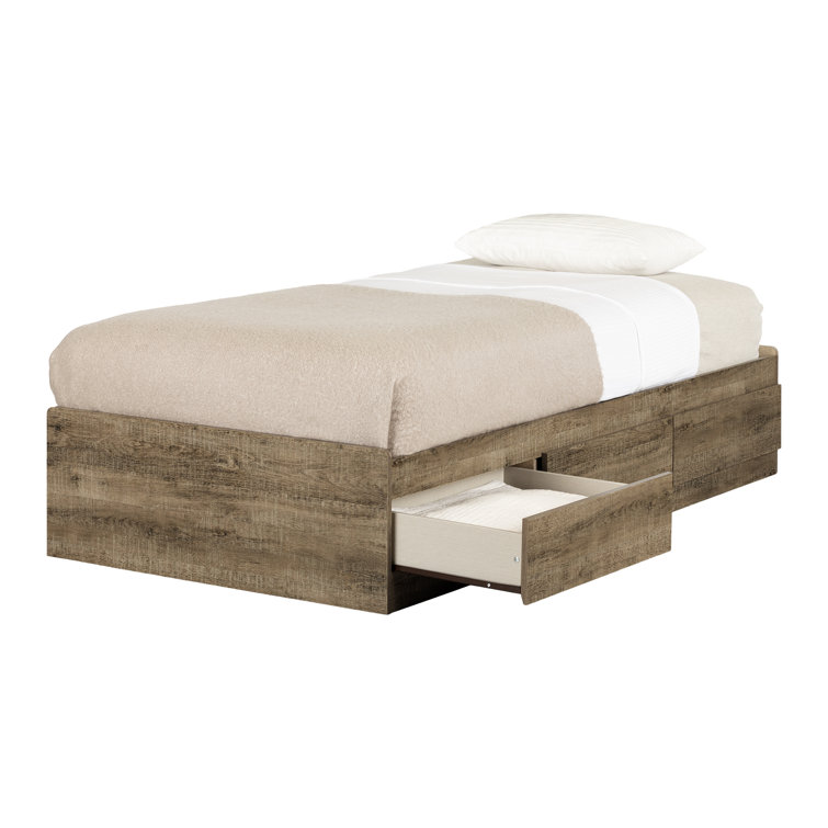 Twin Weathered Oak Platform Bed with 3 Storage Drawers