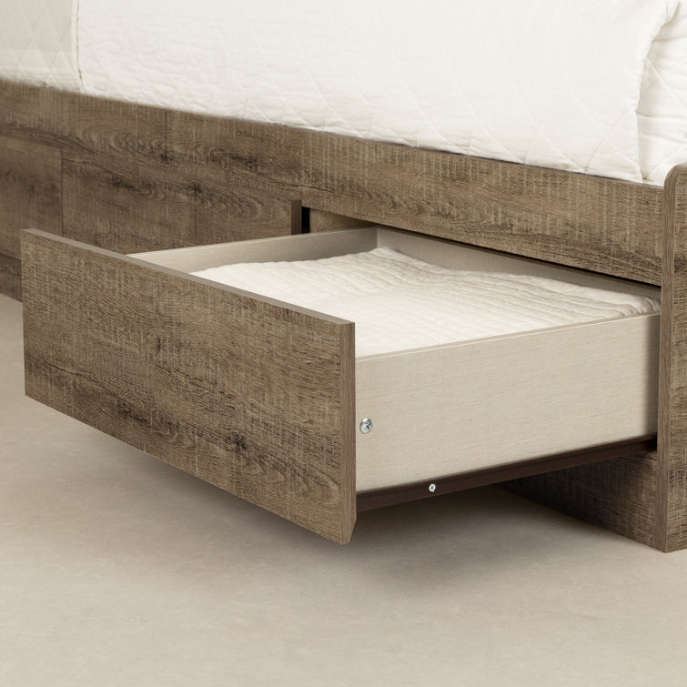 Twin Weathered Oak Platform Bed with 3 Storage Drawers