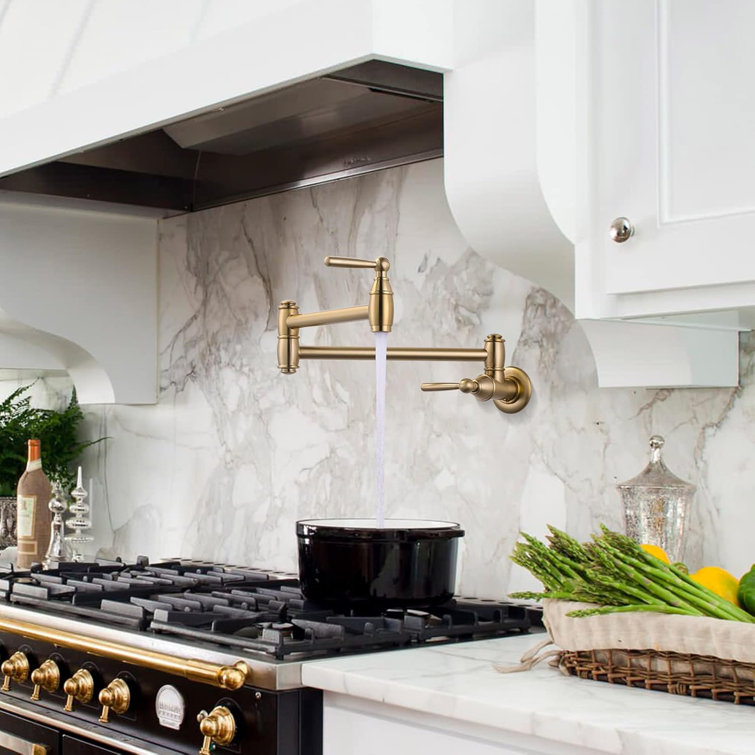 Brushed Gold Stainless Steel Dual-Arm Pot Filler Faucet