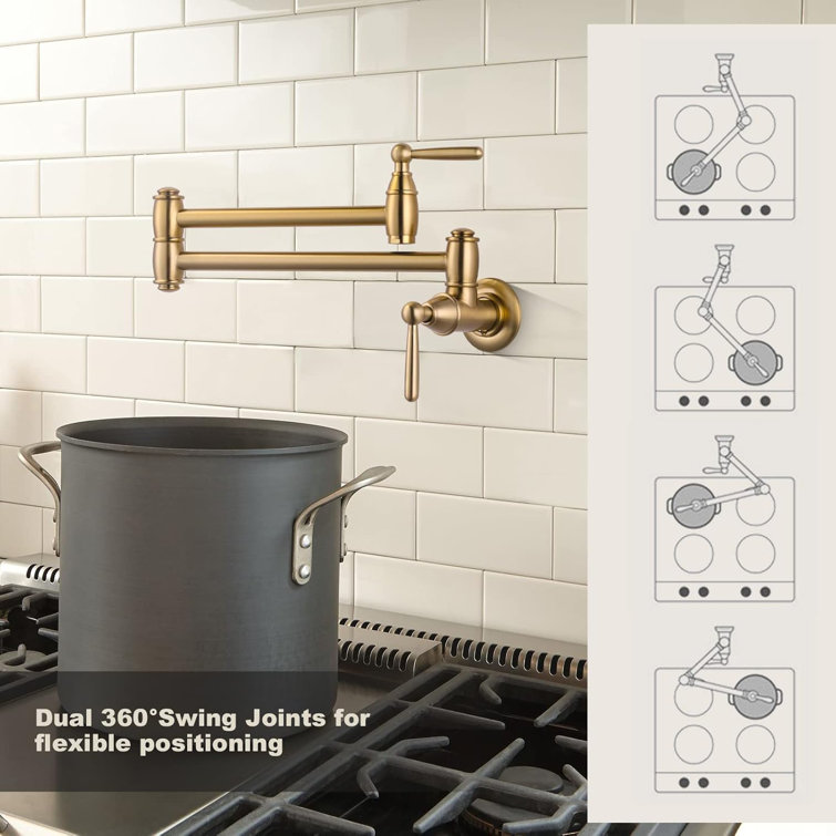 Brushed Gold Stainless Steel Dual-Arm Pot Filler Faucet