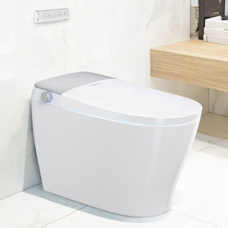 Elongated White Ceramic Smart Bidet Toilet with Heated Seat