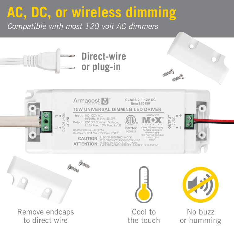 15W White Universal Dimmable LED Driver with Power Cord