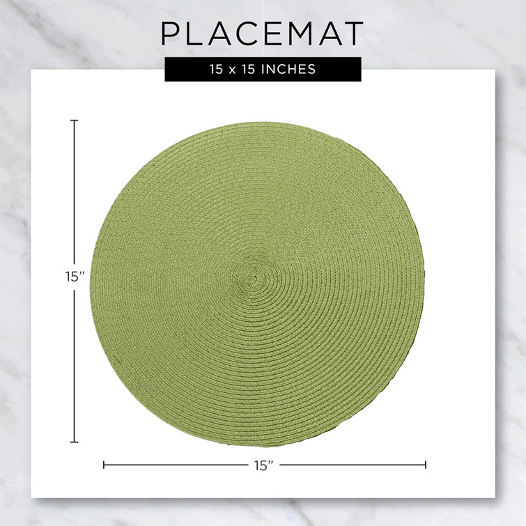 Green Round Woven Fabric Placemats, Set of 4