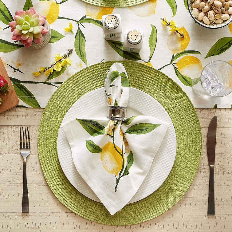 Green Round Woven Fabric Placemats, Set of 4