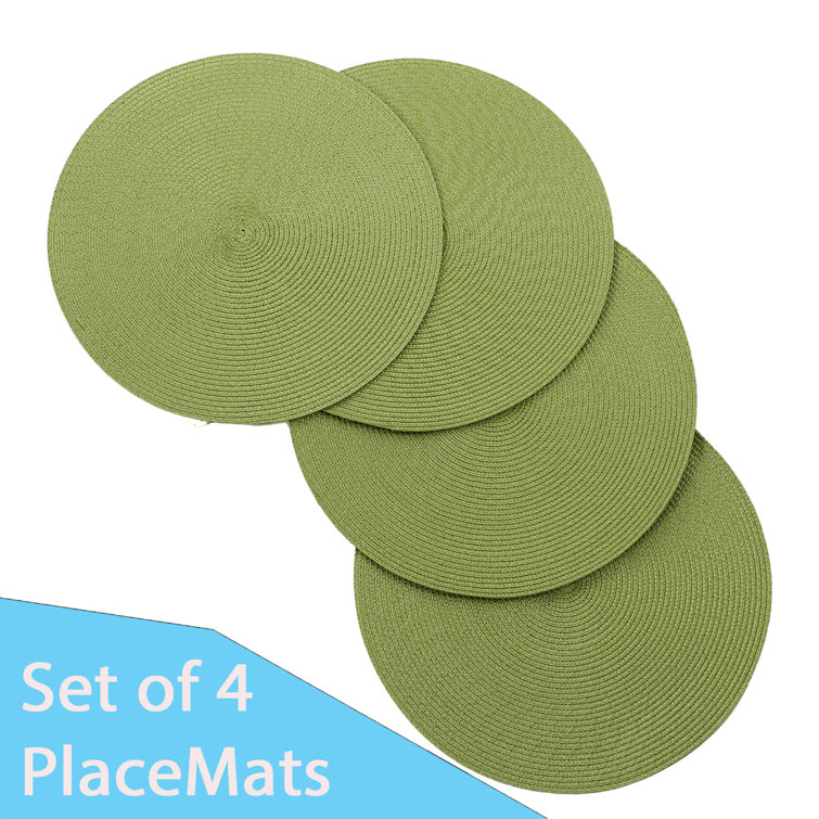 Green Round Woven Fabric Placemats, Set of 4