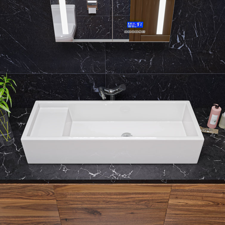 White Ceramic 39.4'' Rectangular Bathroom Trough Sink
