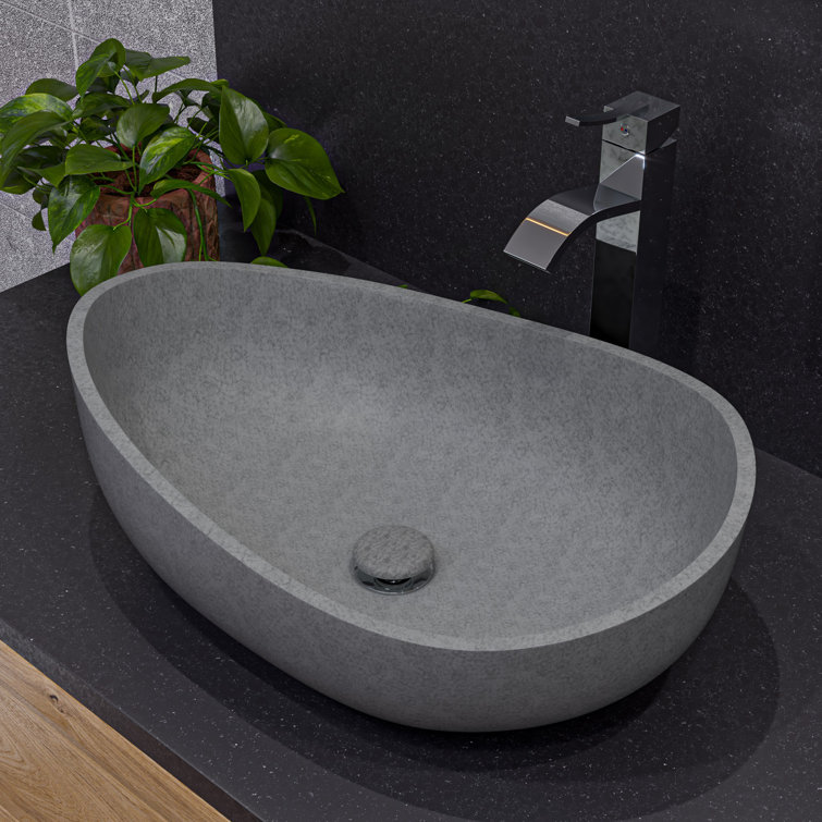 Gray Matte Ceramic Oval Above Mount Bathroom Sink