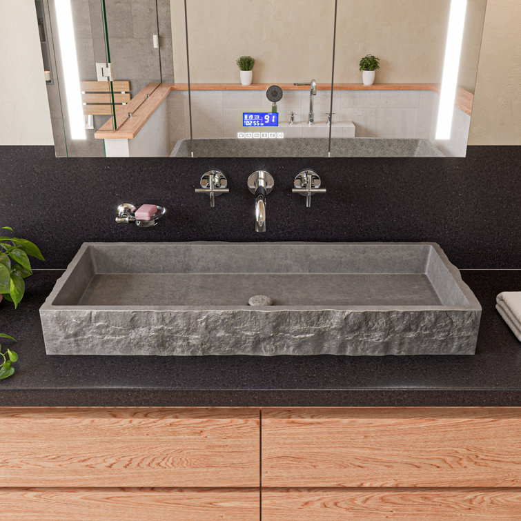 Gray Matte Concrete Rectangular Bathroom Sink, 39.6"