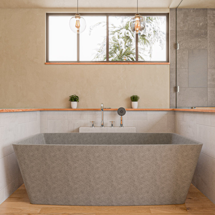 71'' Gray Matte Concrete Rectangular Freestanding Bathtub
