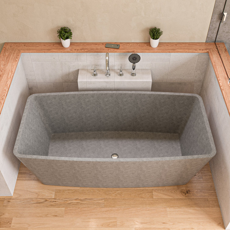 71'' Gray Matte Concrete Rectangular Freestanding Bathtub
