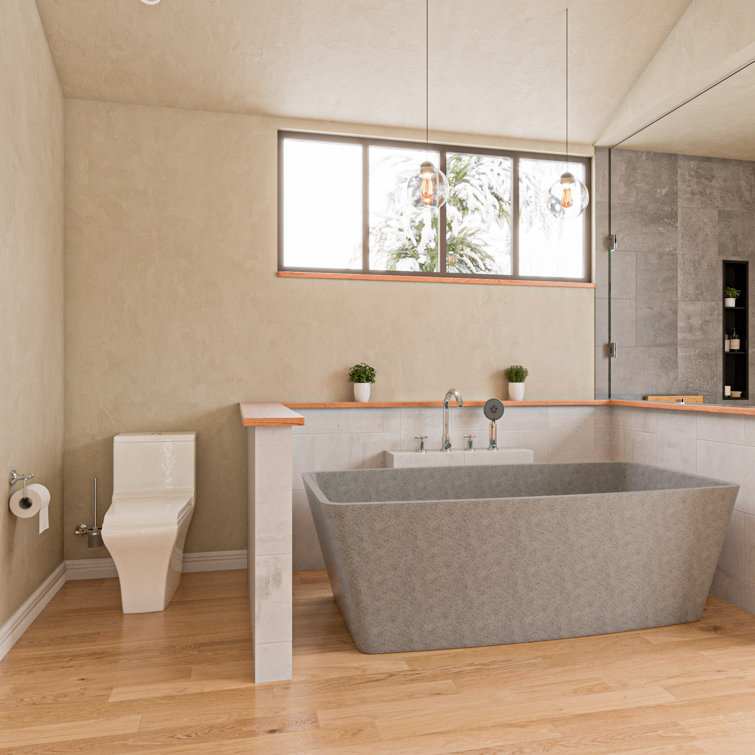 71'' Gray Matte Concrete Rectangular Freestanding Bathtub