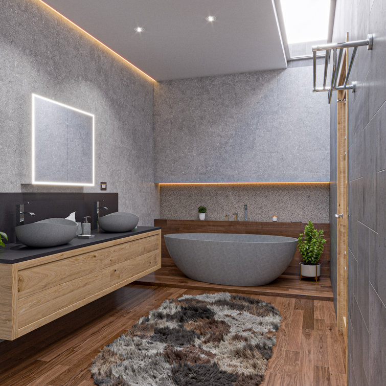 72'' Gray Matte Freestanding Oval Concrete Soaking Bathtub