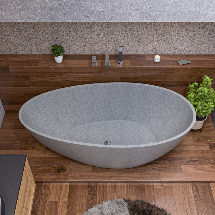 72'' Gray Matte Freestanding Oval Concrete Soaking Bathtub