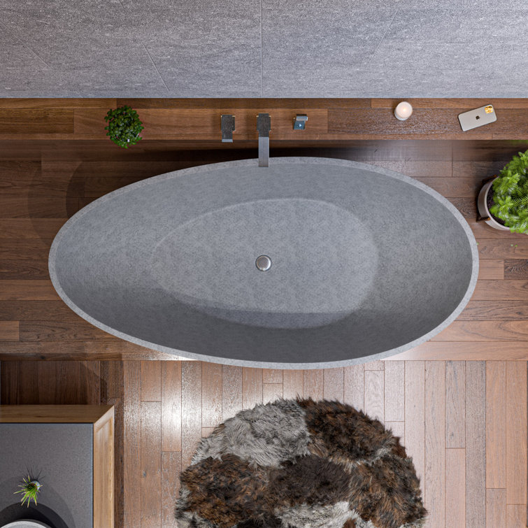72'' Gray Matte Freestanding Oval Concrete Soaking Bathtub