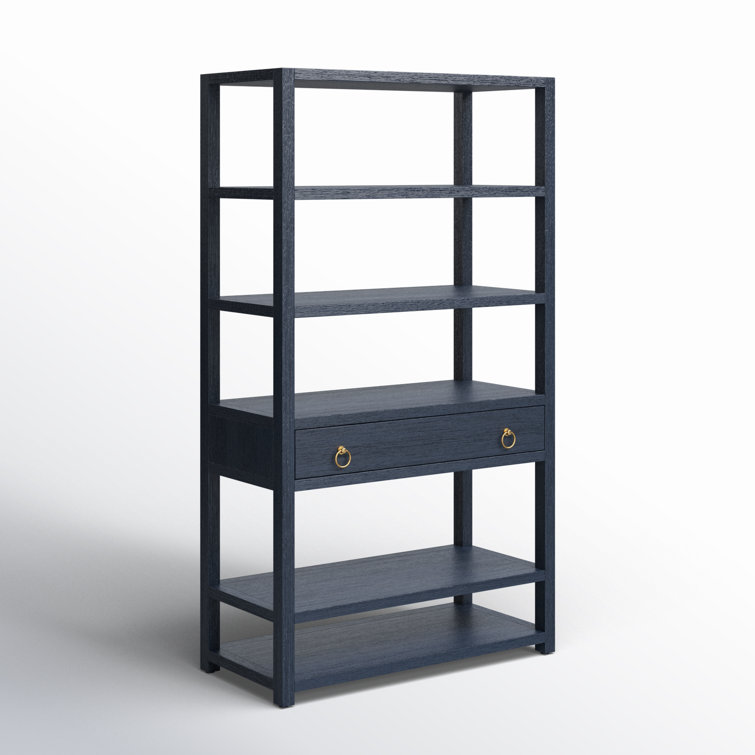 Elin Navy Blue and Gold Tall Modern Bookcase with Storage Drawer