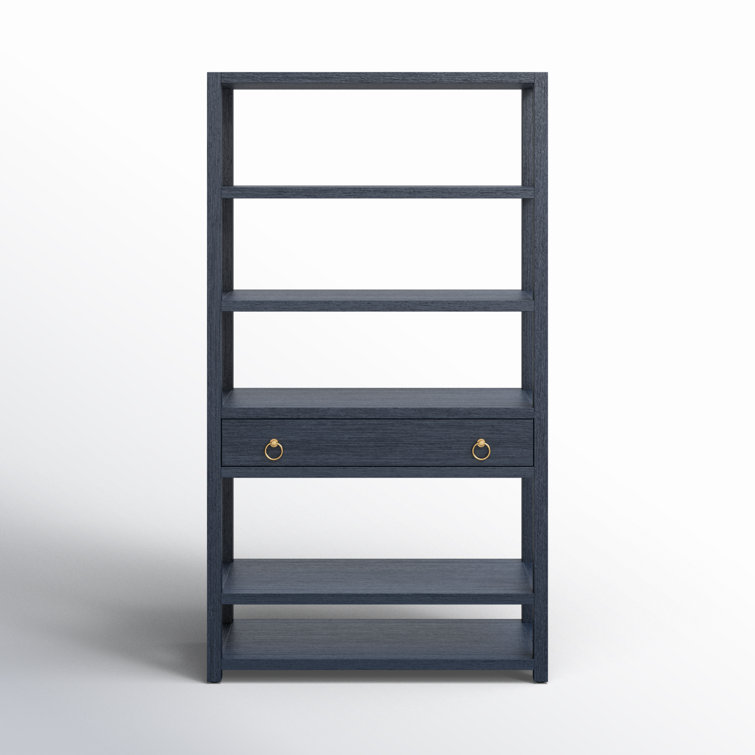 Elin Navy Blue and Gold Tall Modern Bookcase with Storage Drawer