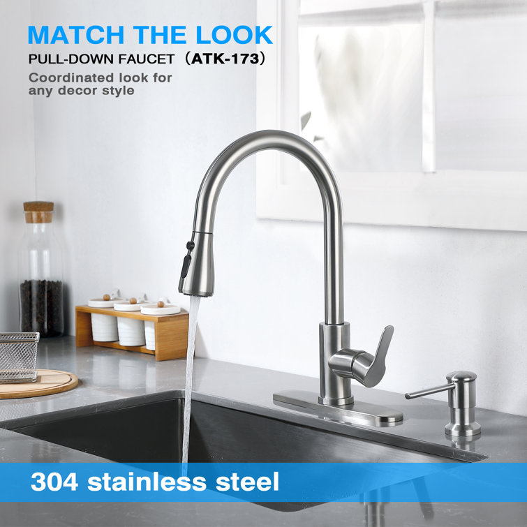 Stainless Steel Single-Handle Pull-Down Sprayer Kitchen Faucet with Soap Dispenser