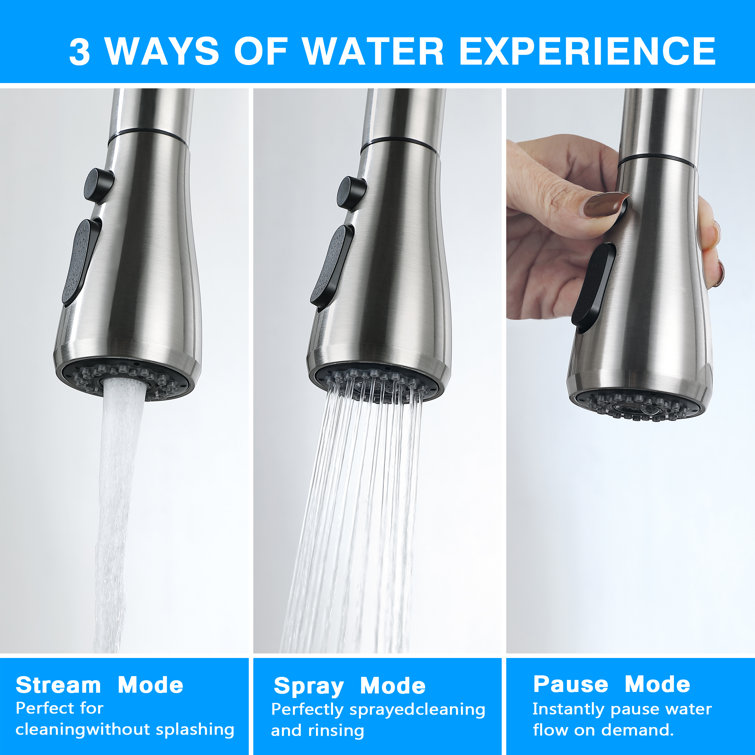 Stainless Steel Single-Handle Pull-Down Sprayer Kitchen Faucet with Soap Dispenser