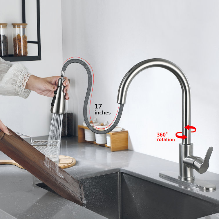 Stainless Steel Single-Handle Pull-Down Sprayer Kitchen Faucet with Soap Dispenser