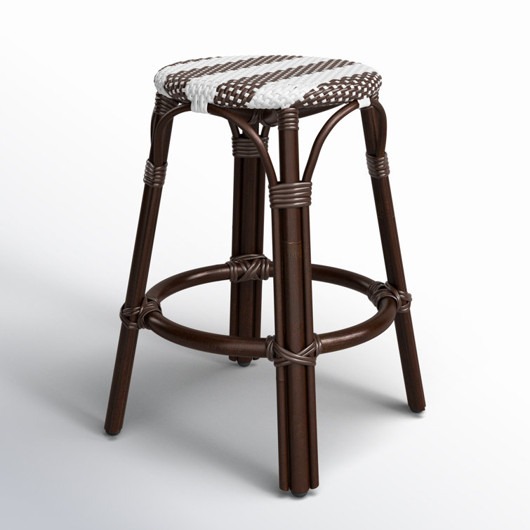 Coastal Bistro Dark Brown Rattan Counter Stool with White Stripes