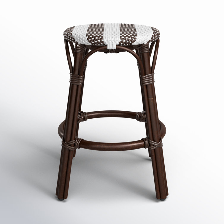 Coastal Bistro Dark Brown Rattan Counter Stool with White Stripes