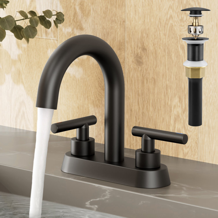 Matte Black Brass 4-Inch Centerset Bathroom Faucet with Drain Assembly
