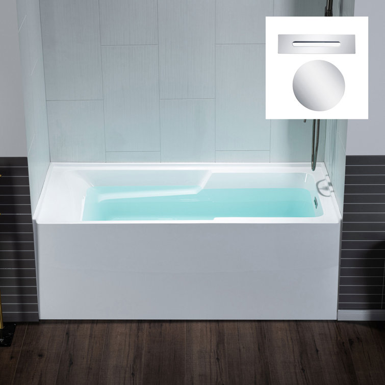 54'' White Acrylic Alcove Soaking Bathtub with Chrome Drain