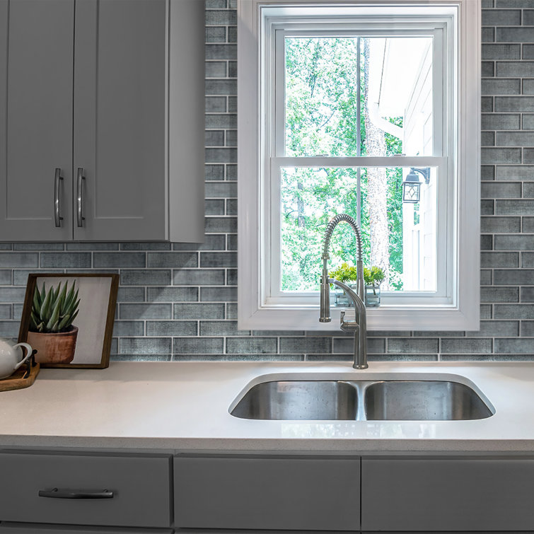 Gray Glossy Glass Subway Mosaic Wall Tile
