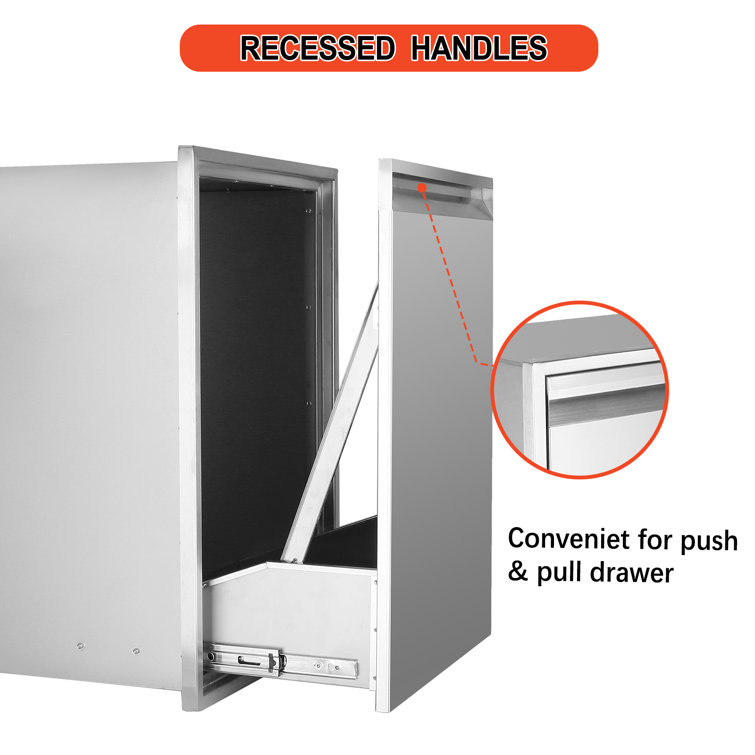 Silver Stainless Steel Wheeled Outdoor Kitchen Trash Drawer