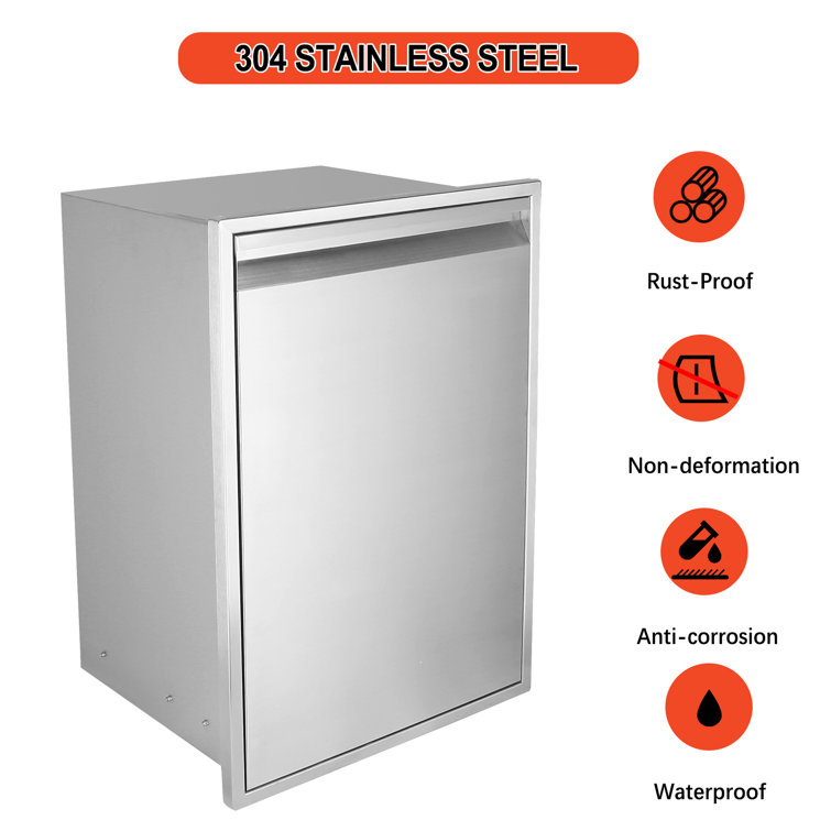 Silver Stainless Steel Wheeled Outdoor Kitchen Trash Drawer