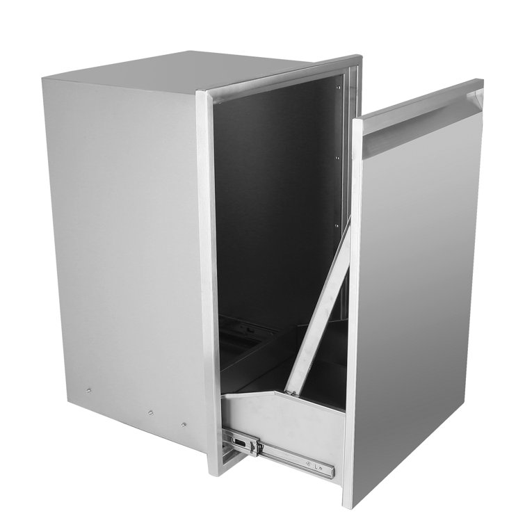 Silver Stainless Steel Wheeled Outdoor Kitchen Trash Drawer