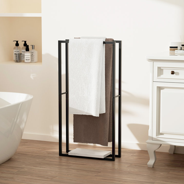 Matte Black Freestanding Towel Rack with Marble Base