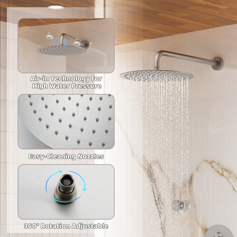 Brushed Nickel Dual Shower System with Rainfall and Body Jets