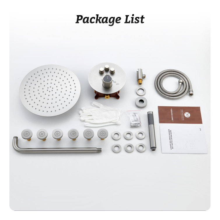 Brushed Nickel Dual Shower System with Rainfall and Body Jets