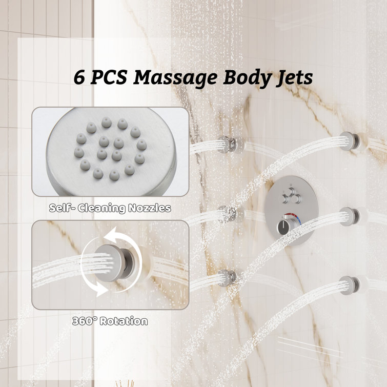 Brushed Nickel Dual Shower System with Rainfall and Body Jets