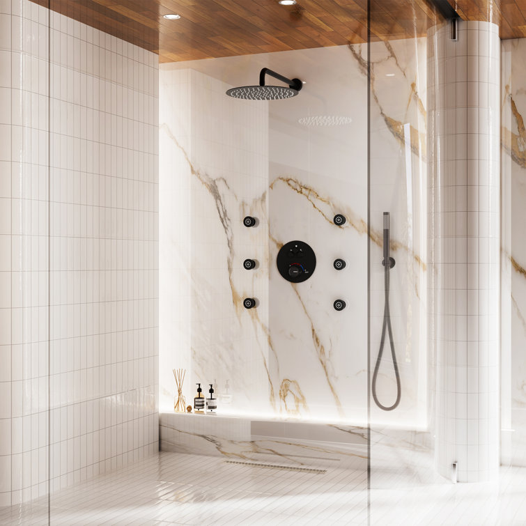Large Matte Black Dual Rainfall Shower System with 6 Body Jets