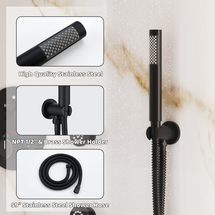 Large Matte Black Dual Rainfall Shower System with 6 Body Jets