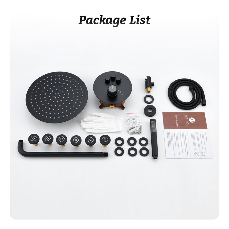 Large Matte Black Dual Rainfall Shower System with 6 Body Jets