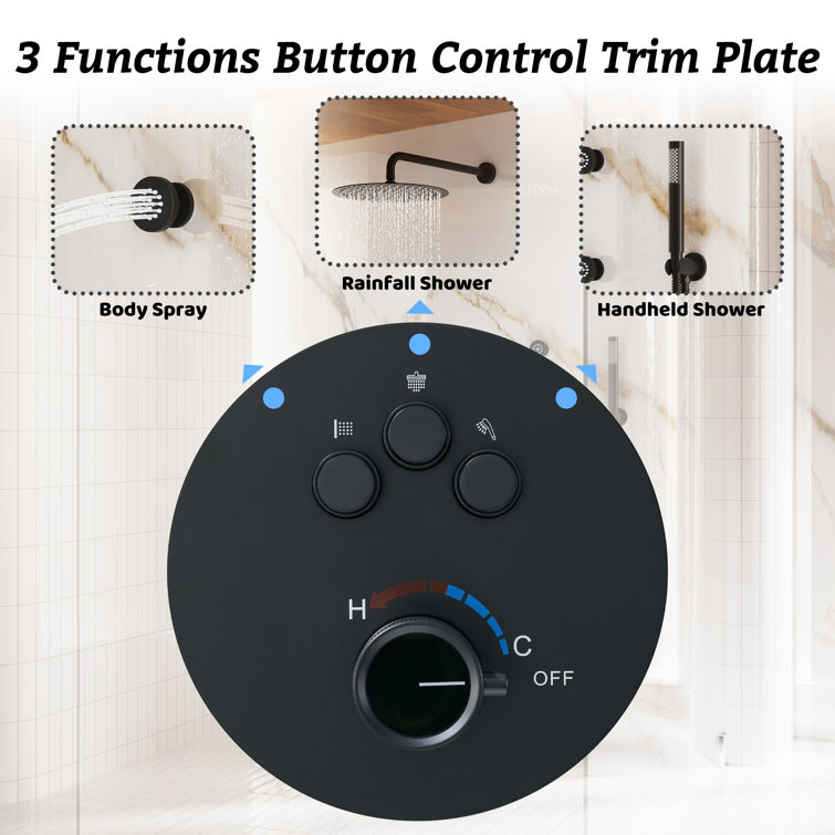 Large Matte Black Dual Rainfall Shower System with 6 Body Jets