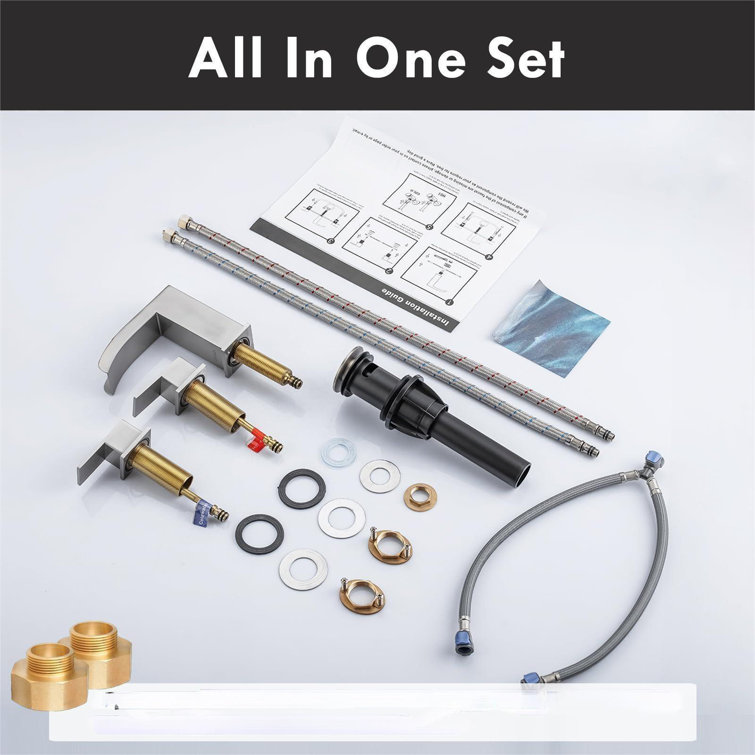 Brushed Nickel Modern Waterfall Bathroom Faucet Set
