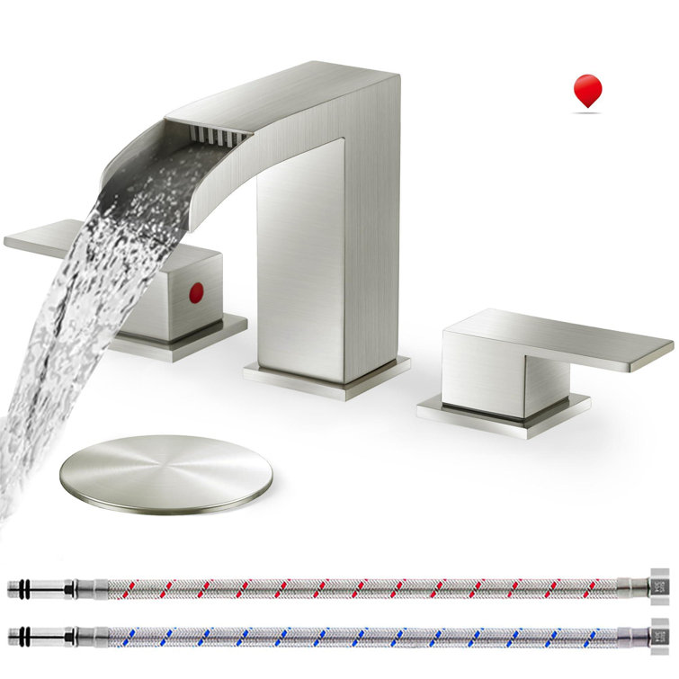 Brushed Nickel Modern Waterfall Bathroom Faucet Set