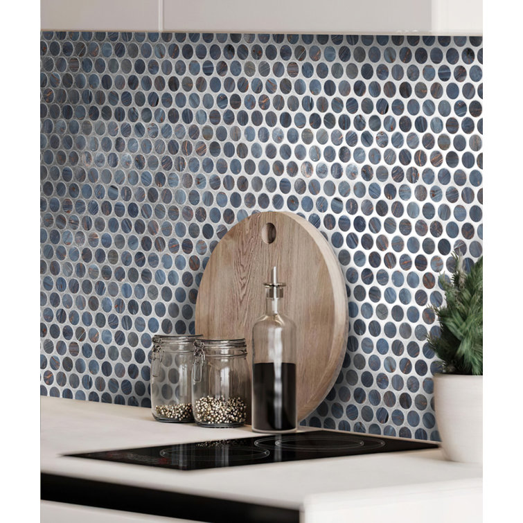 12" x 12" Mixed Gray Glass Penny Round Mosaic Tile