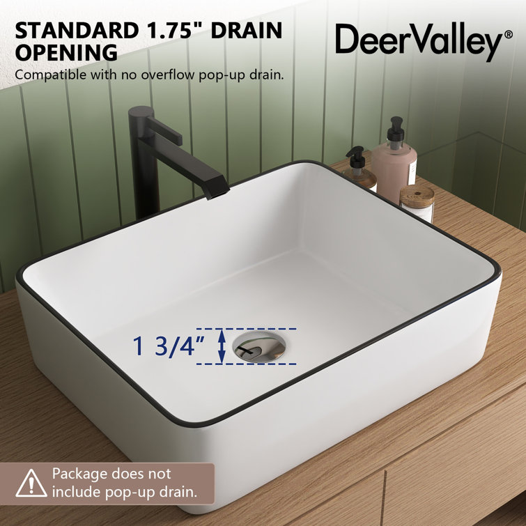 19" White Ceramic Rectangular Vessel Sink with Black Trim