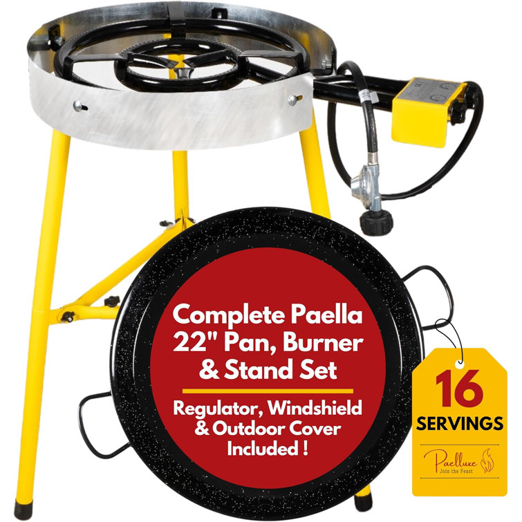 22-Inch Black and Yellow Dual Burner Paella Pan Set