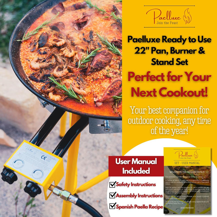 22-Inch Black and Yellow Dual Burner Paella Pan Set