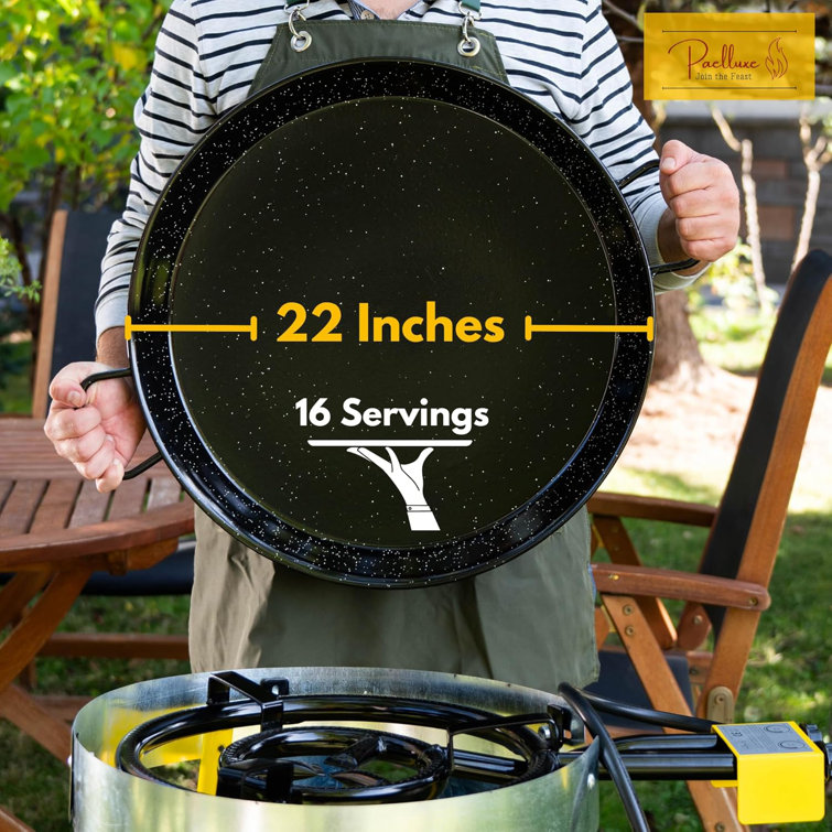 22-Inch Black and Yellow Dual Burner Paella Pan Set