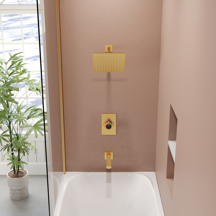 Brushed Gold Wall-Mounted Rain Shower and Tub Faucet Set