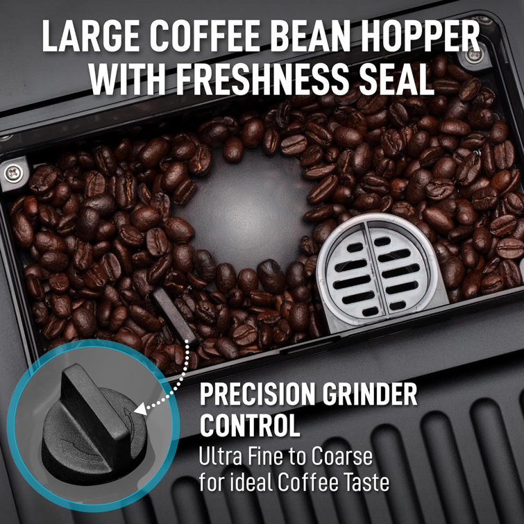 Black and Copper Automatic Espresso Machine with Grinder and Steam Wand