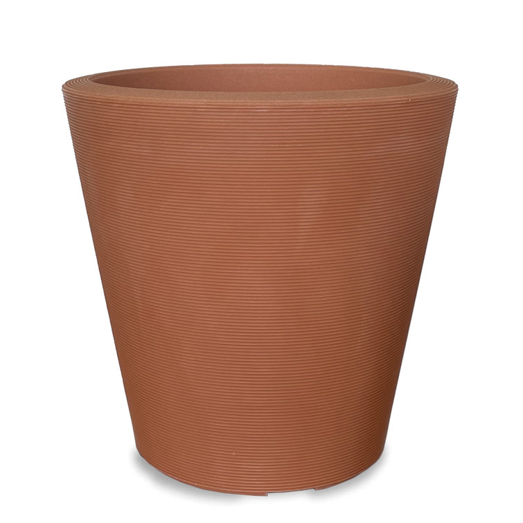 Weathered Terracotta 14" Modern Round Resin Planter